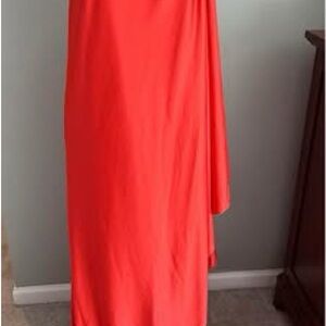 70’s Halston IV One Shoulder Gown blood orange